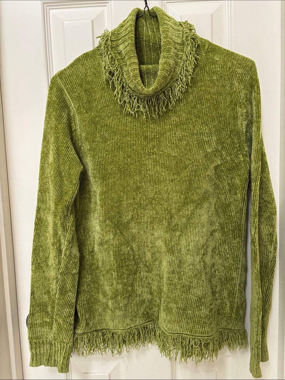 Rafaella Green Chenille Fringe Turtleneck Sweater